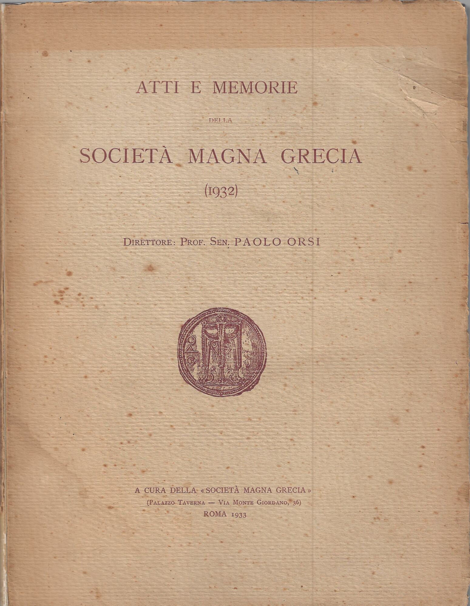 Atti e Memorie della Società Magna Grecia 1932