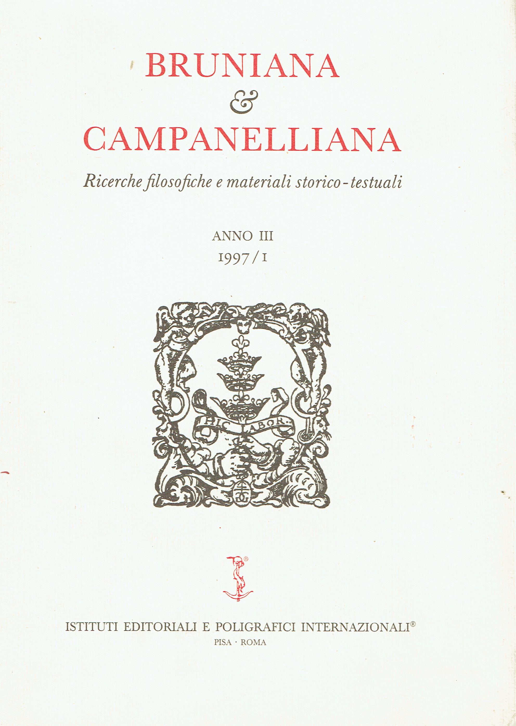 Bruniana e Campanelliana : Ricerche filosofiche e materiali storico-testuali. Anno …