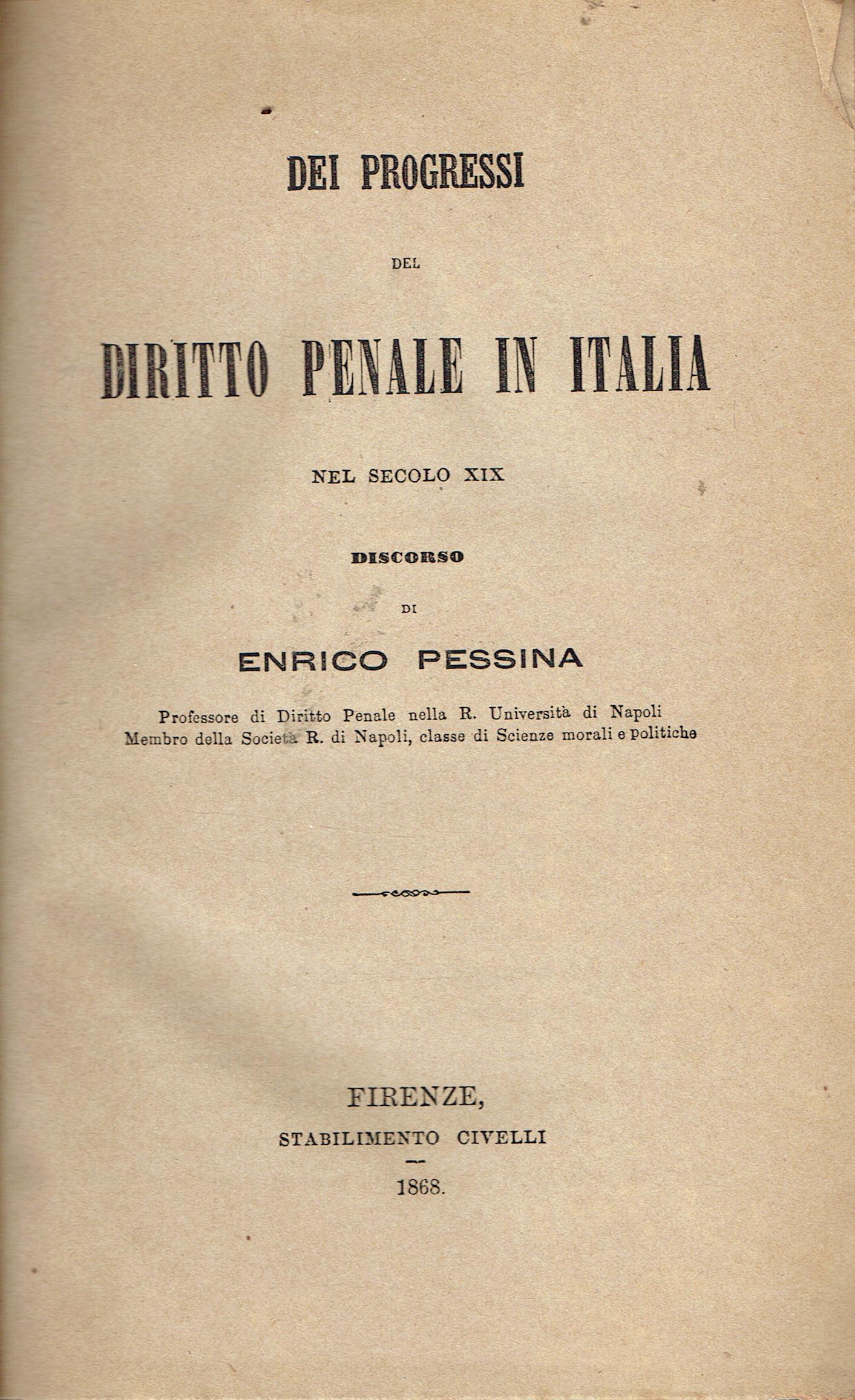 Dei progressi del diritto penale in Italia nel secolo XIX