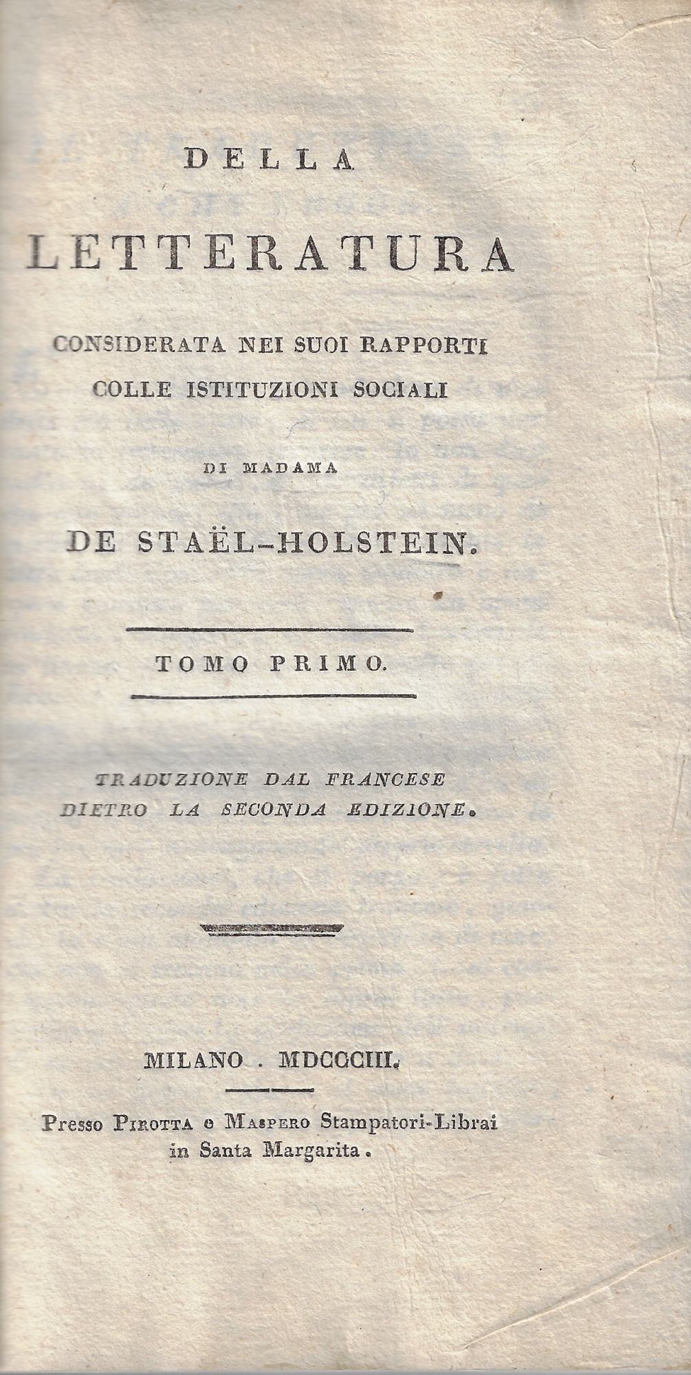 Della letteratura considerata nei suoi rapporti colle istituzioni sociali, di …