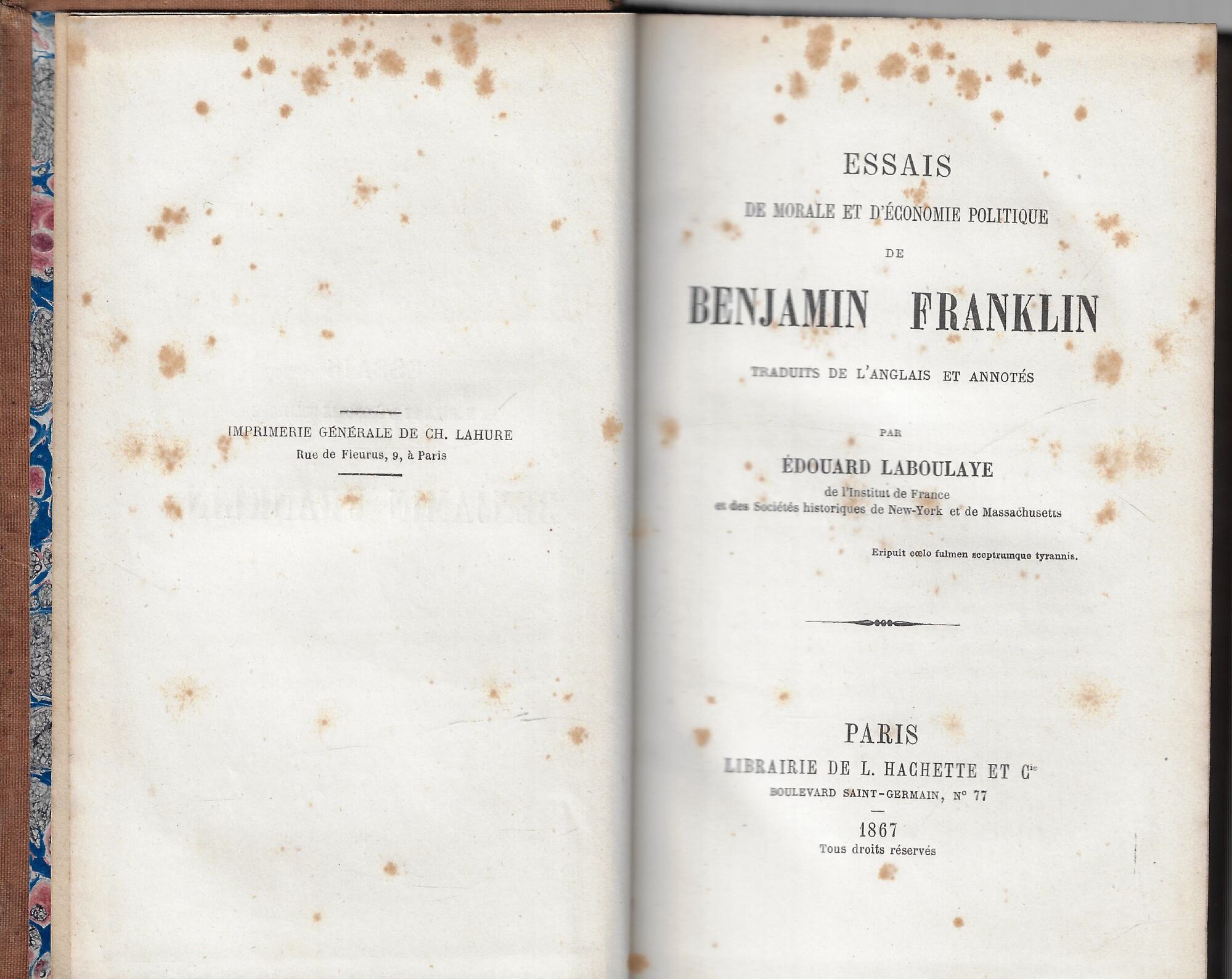 Essais de morale et d'economie politique de Benjamin Franklin