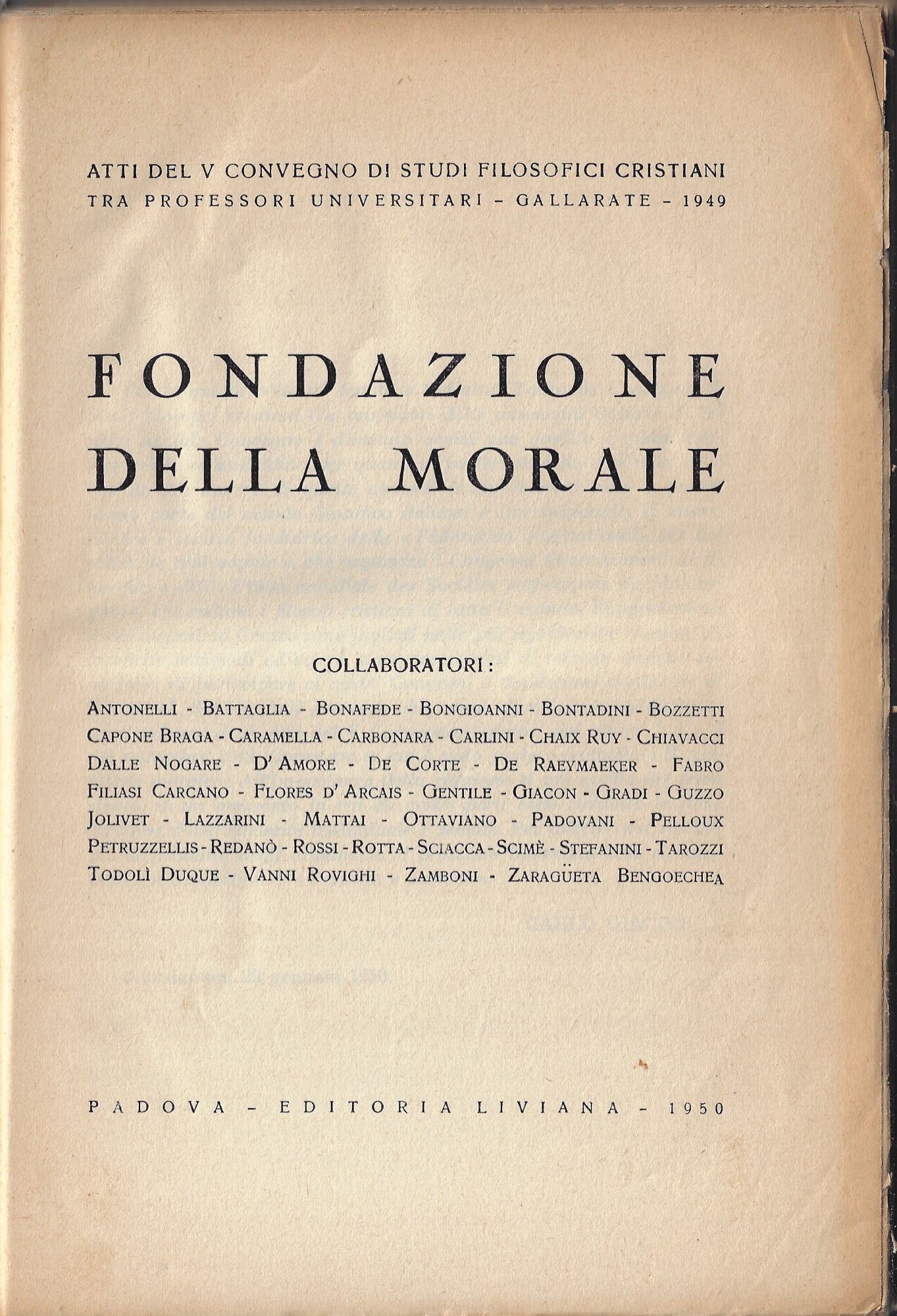 Fondazione della morale : atti del V Convegno di studi …