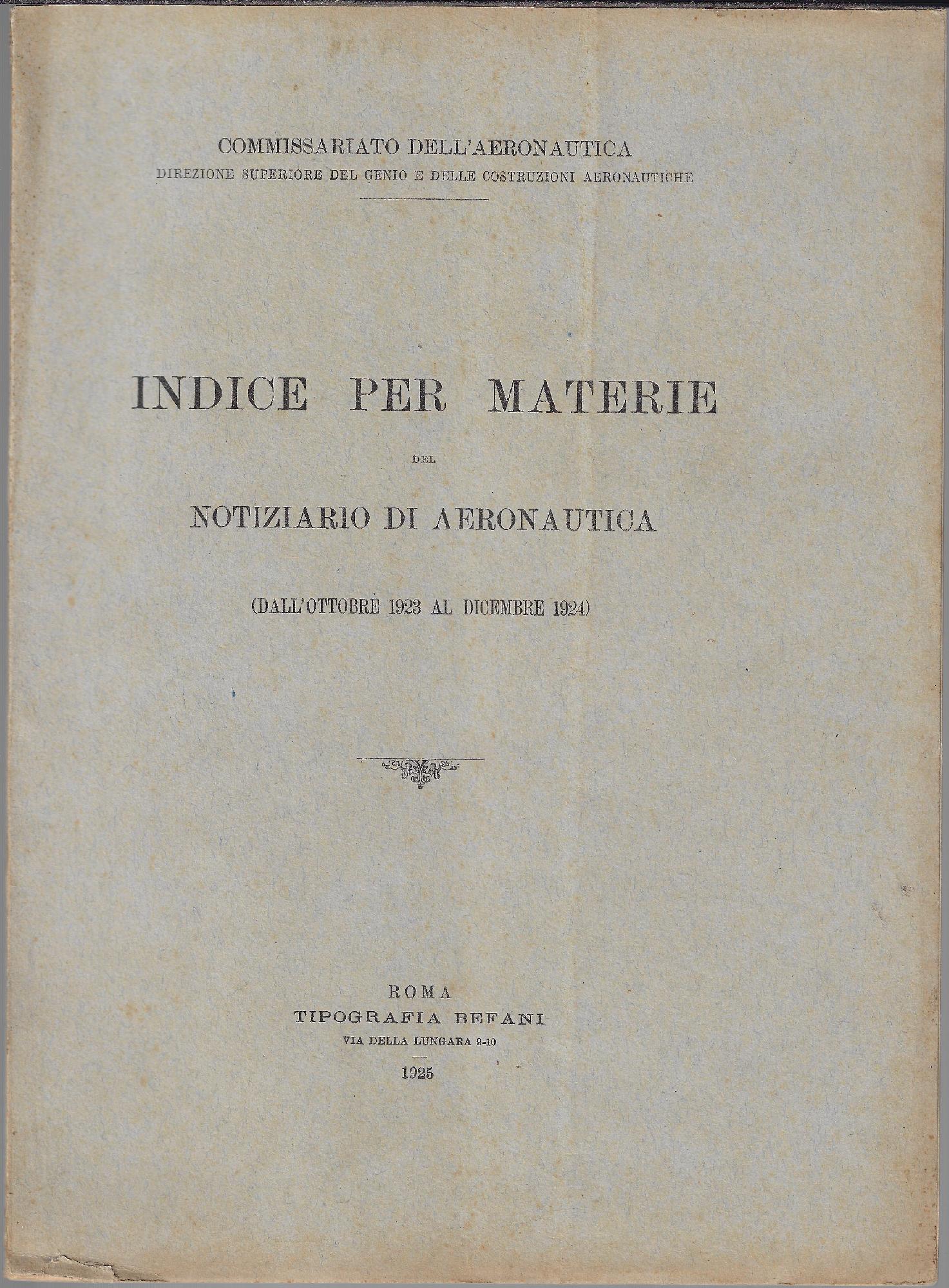 Indice per materie del notiziario di Aeronautica (dall'ottobre 1923 al …