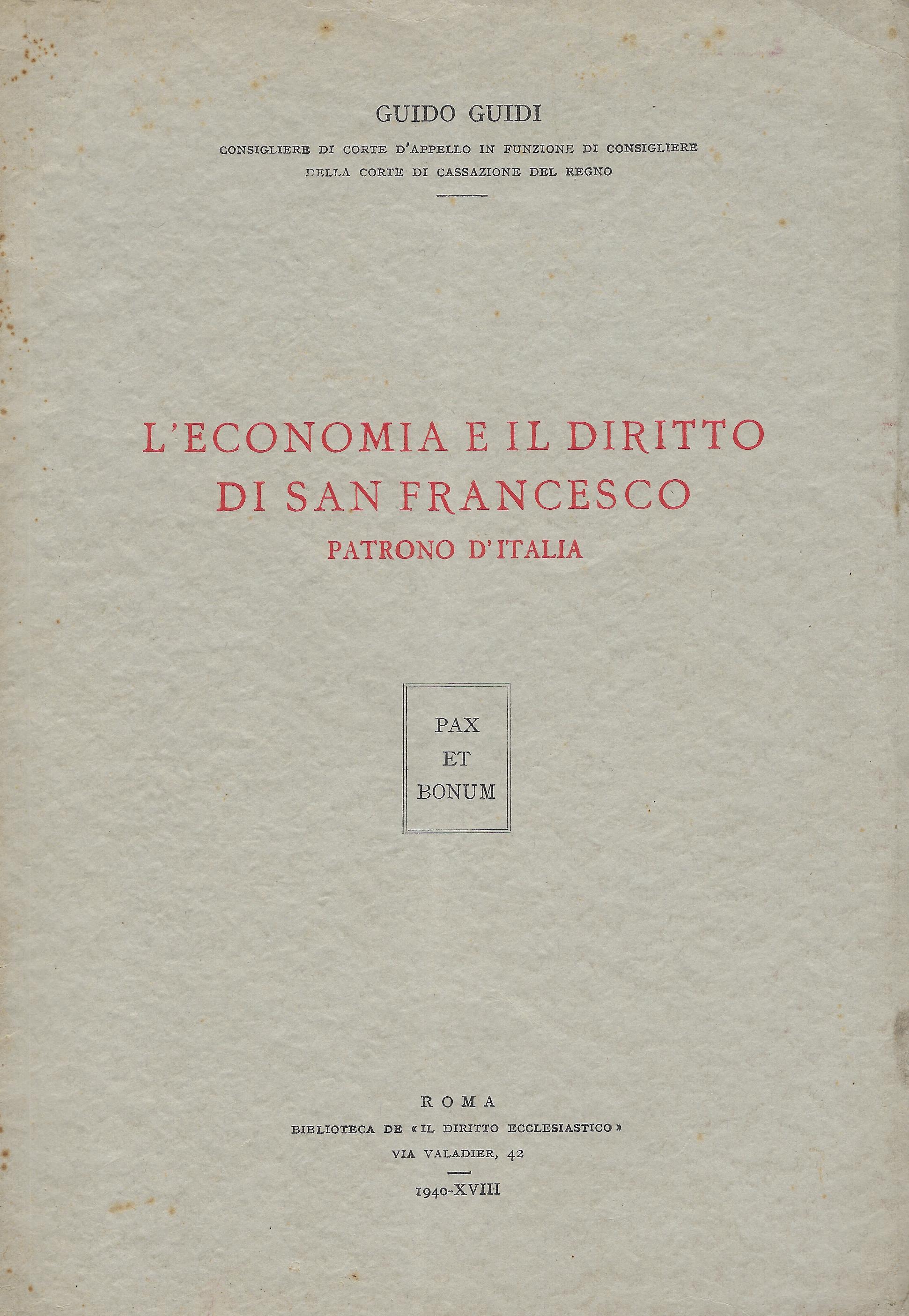 L'economia e il diritto di san Francesco, patrono d'Italia