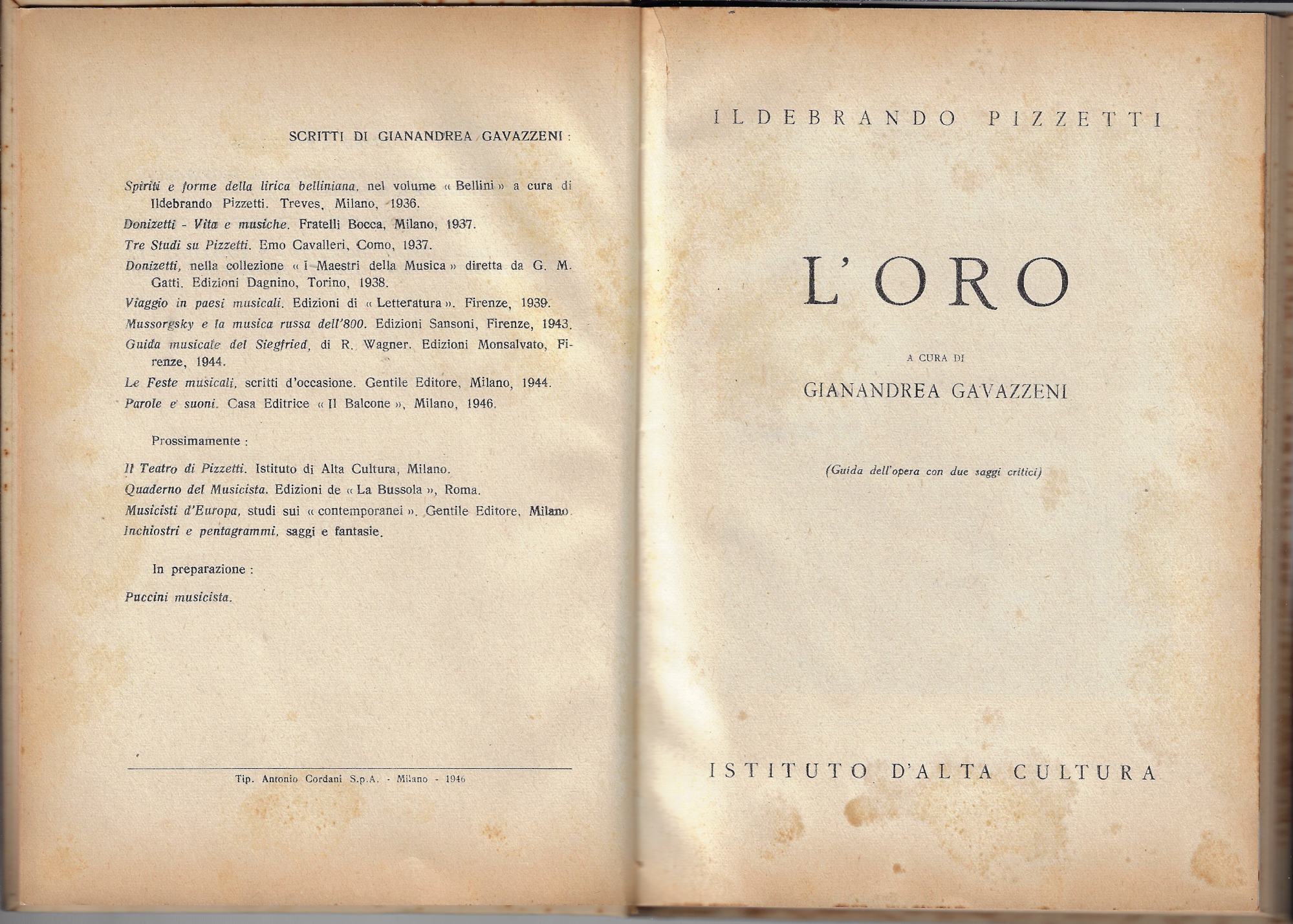 L'oro. Guida dell'opera con due saggi critici