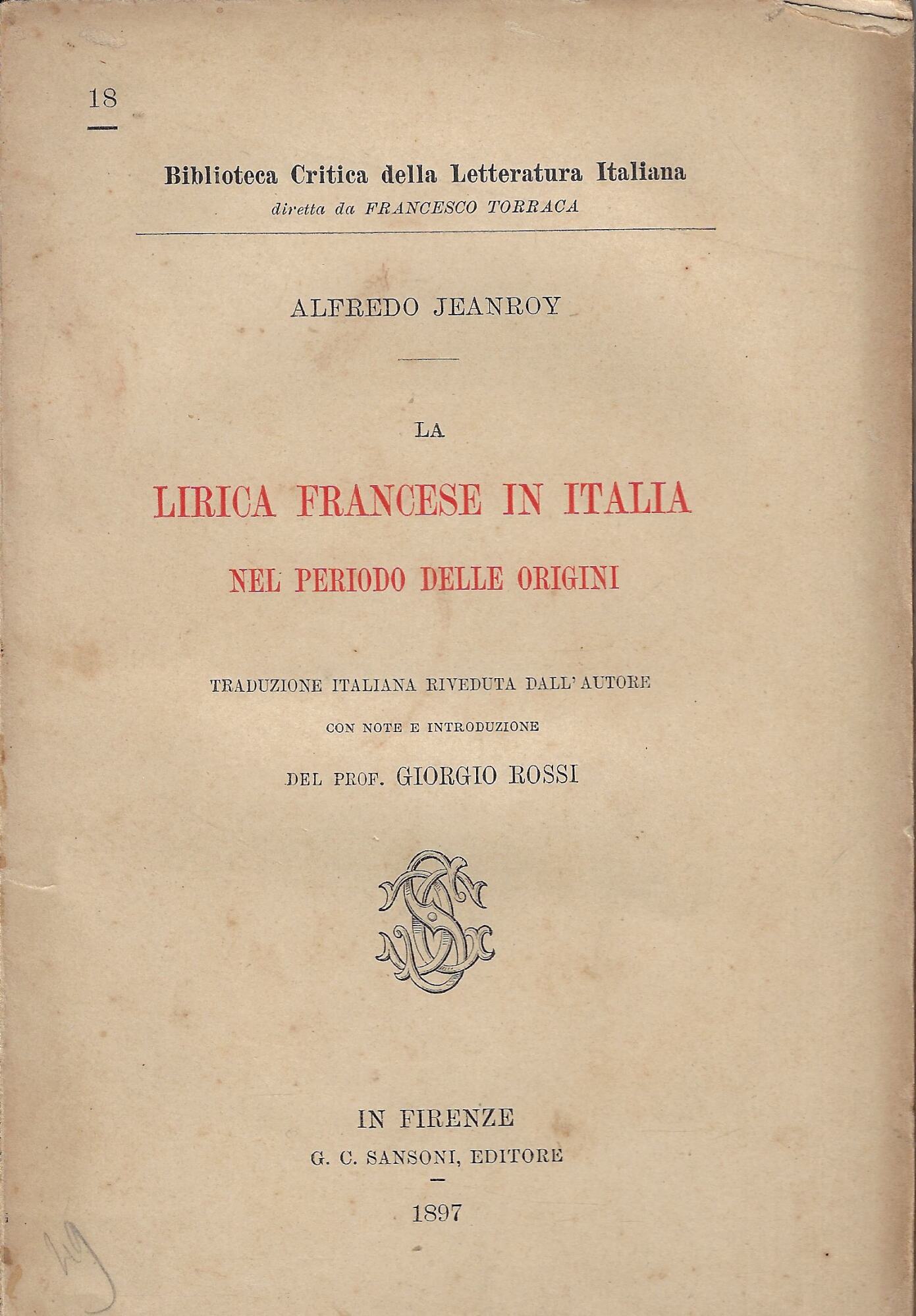La lirica francese in Italia nel periodo delle origini