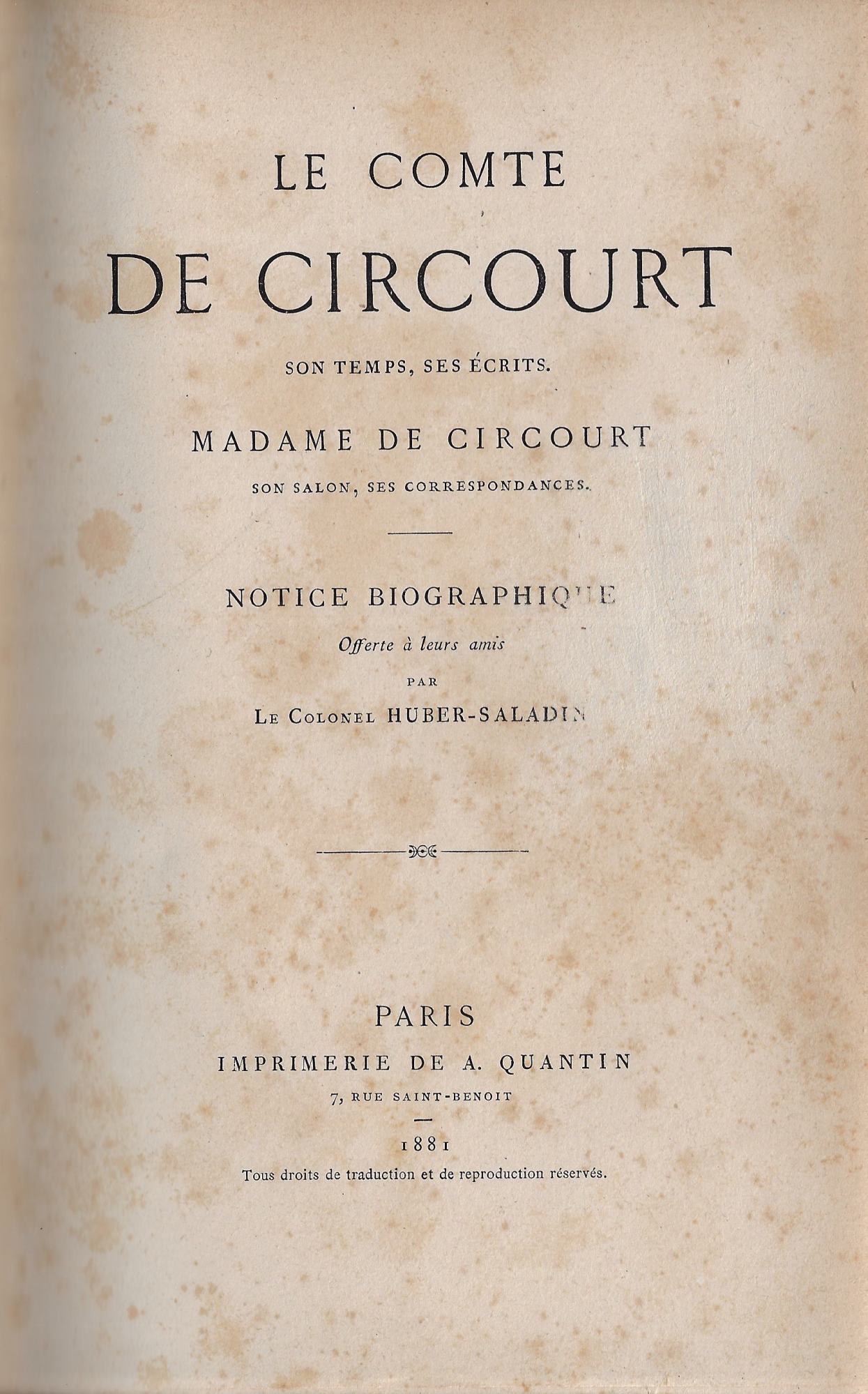 Le comte de Circourt: son temps, ses écrits; madame de …