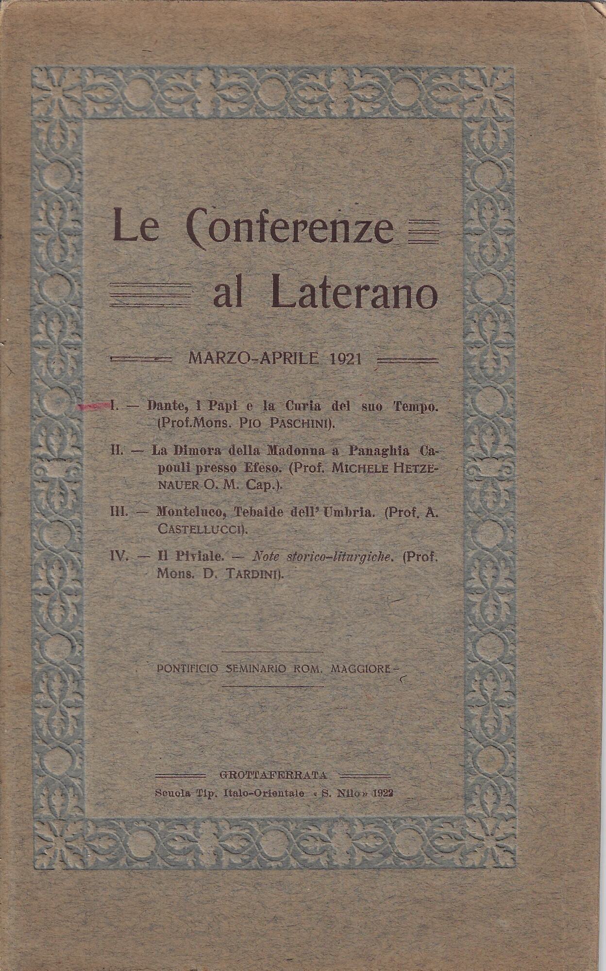 Le conferenze al Laterano, marzo-aprile 1921
