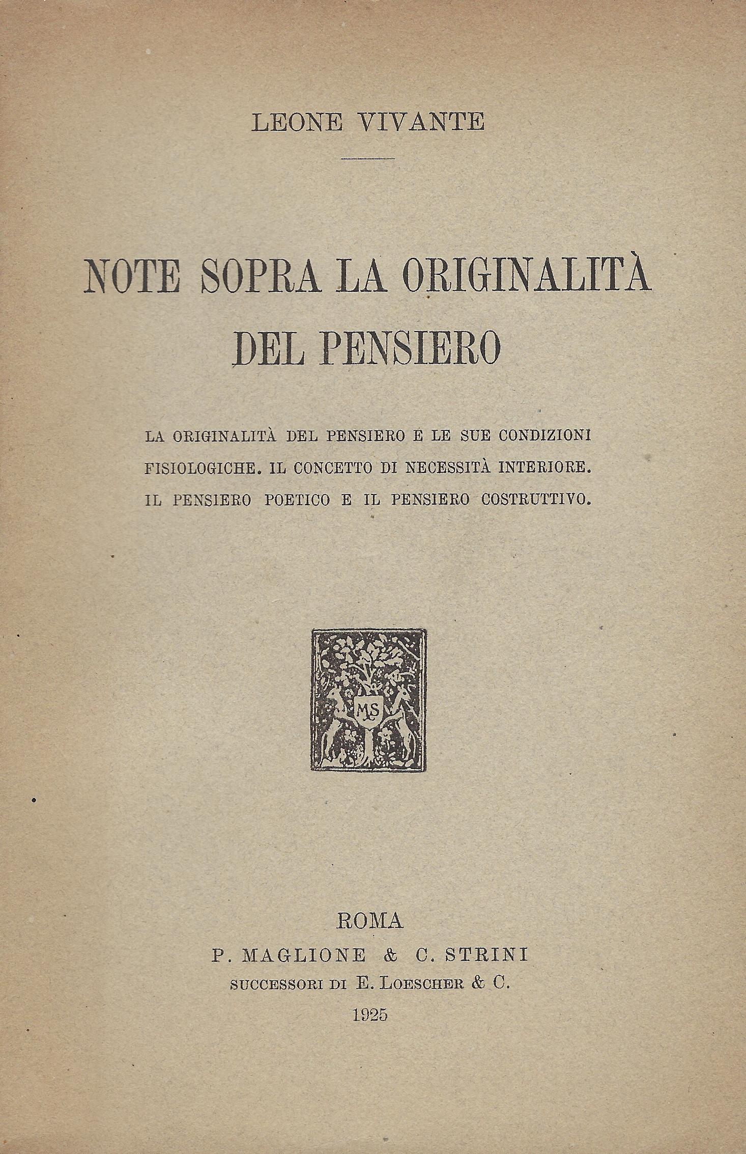 Note sopra la originalita del pensiero : la originalita del …