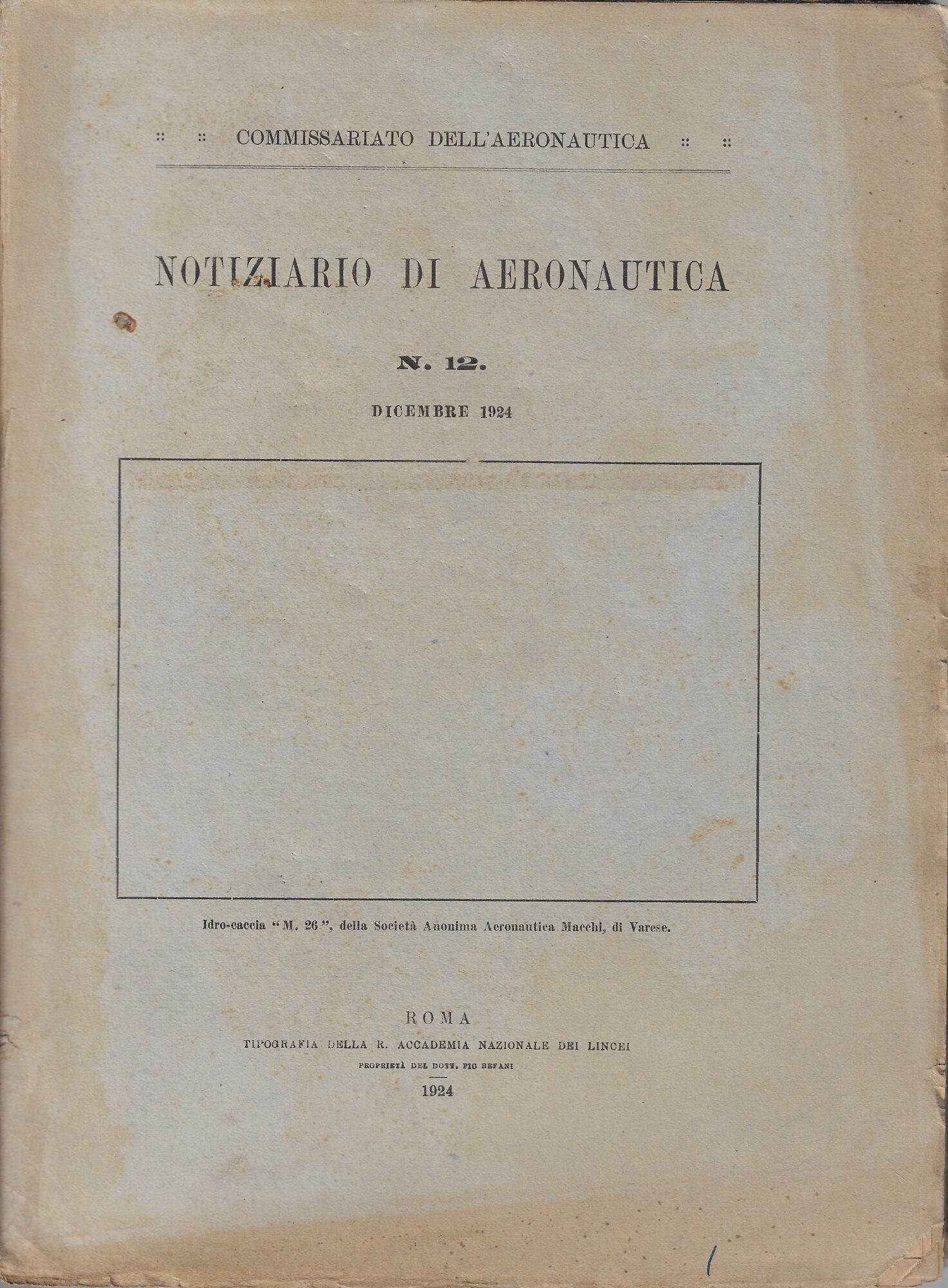 Notiziario di aeronautica n. 12, dicembre 1924