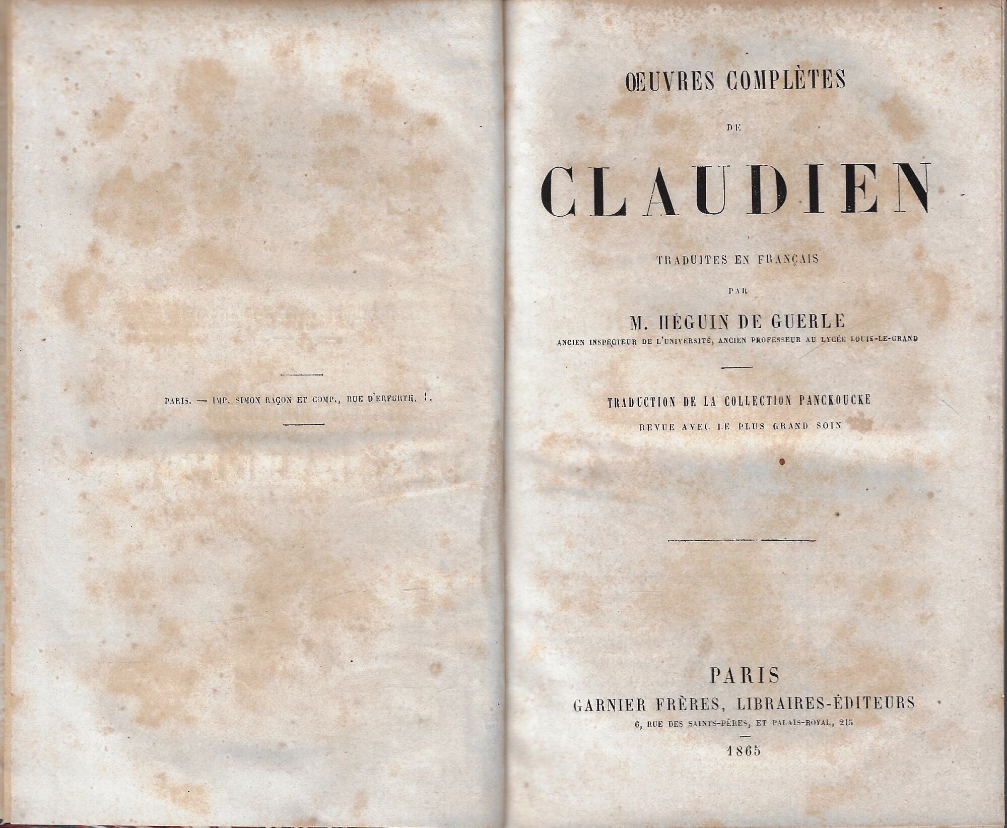 Oeuvres completes de Claudien