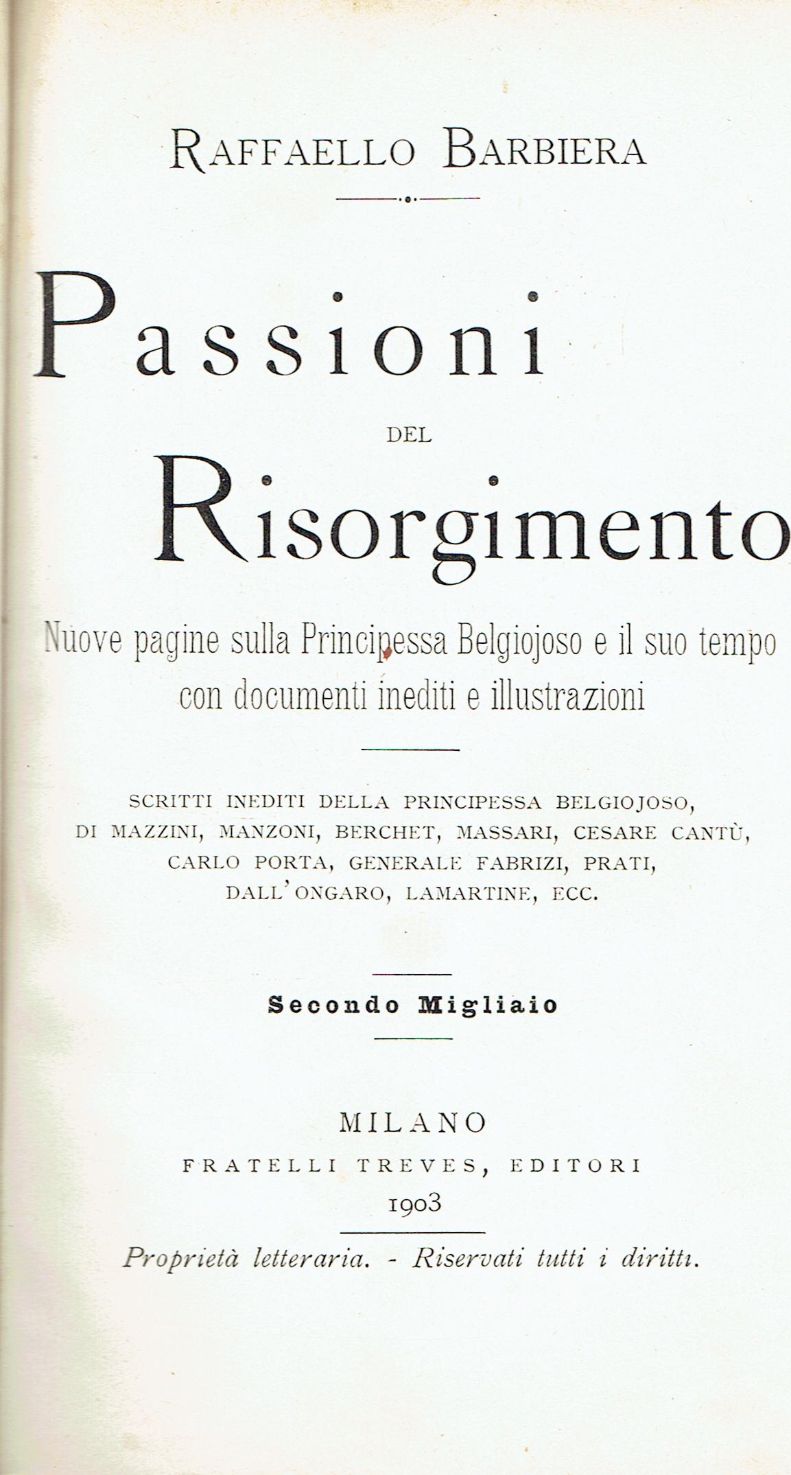 Passioni del Risorgimento : nuove pagine sulla principessa Belgiojoso e …