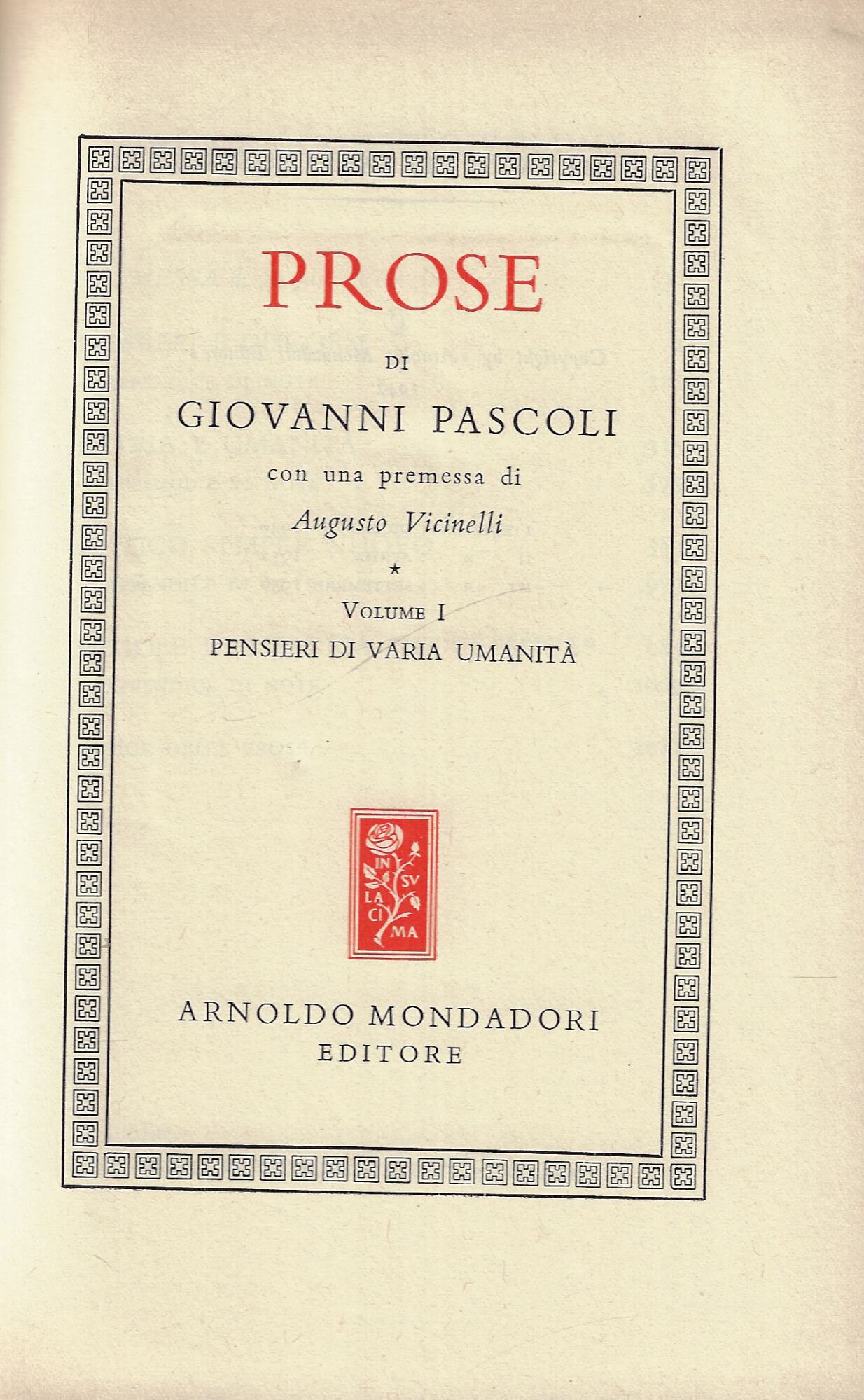 Prose, vol. 1.: Pensieri di varia umanità