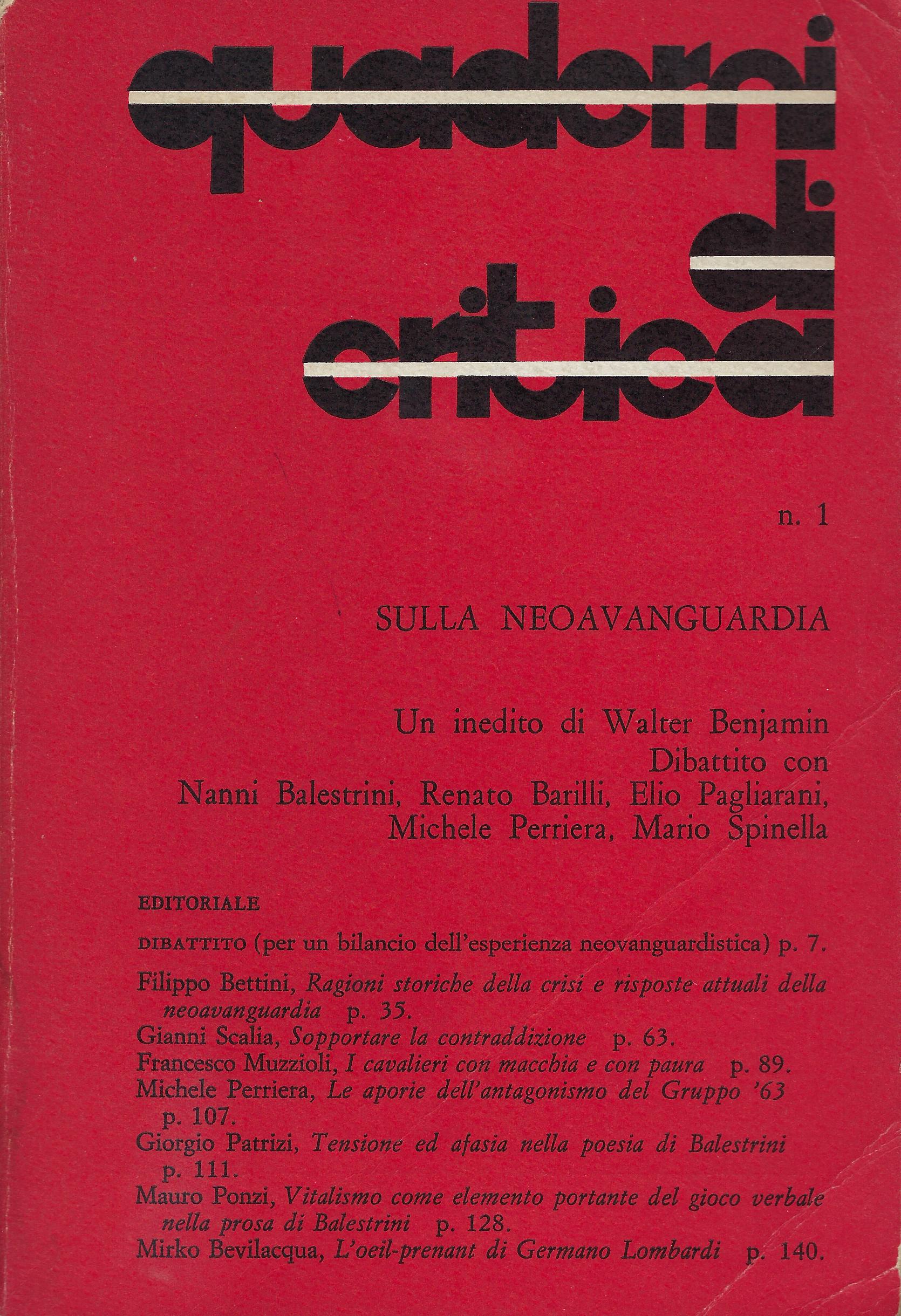 Quaderni di critica, n. 1. Sulla Neoavanguardia