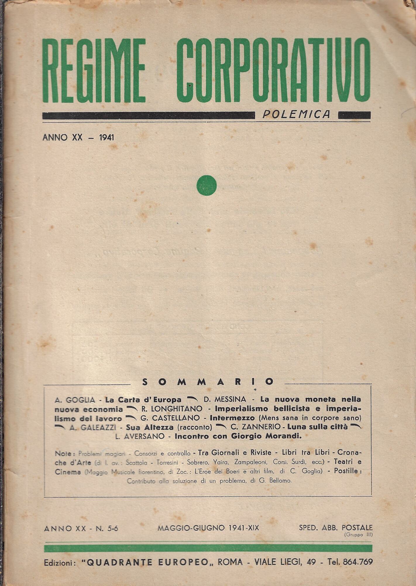 Regime corporativo Polemica Anno XX N^ 5-6