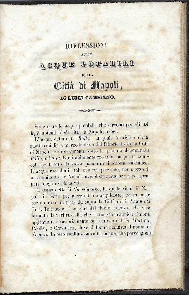 Riflessioni sulle acque potabili della città di Napoli