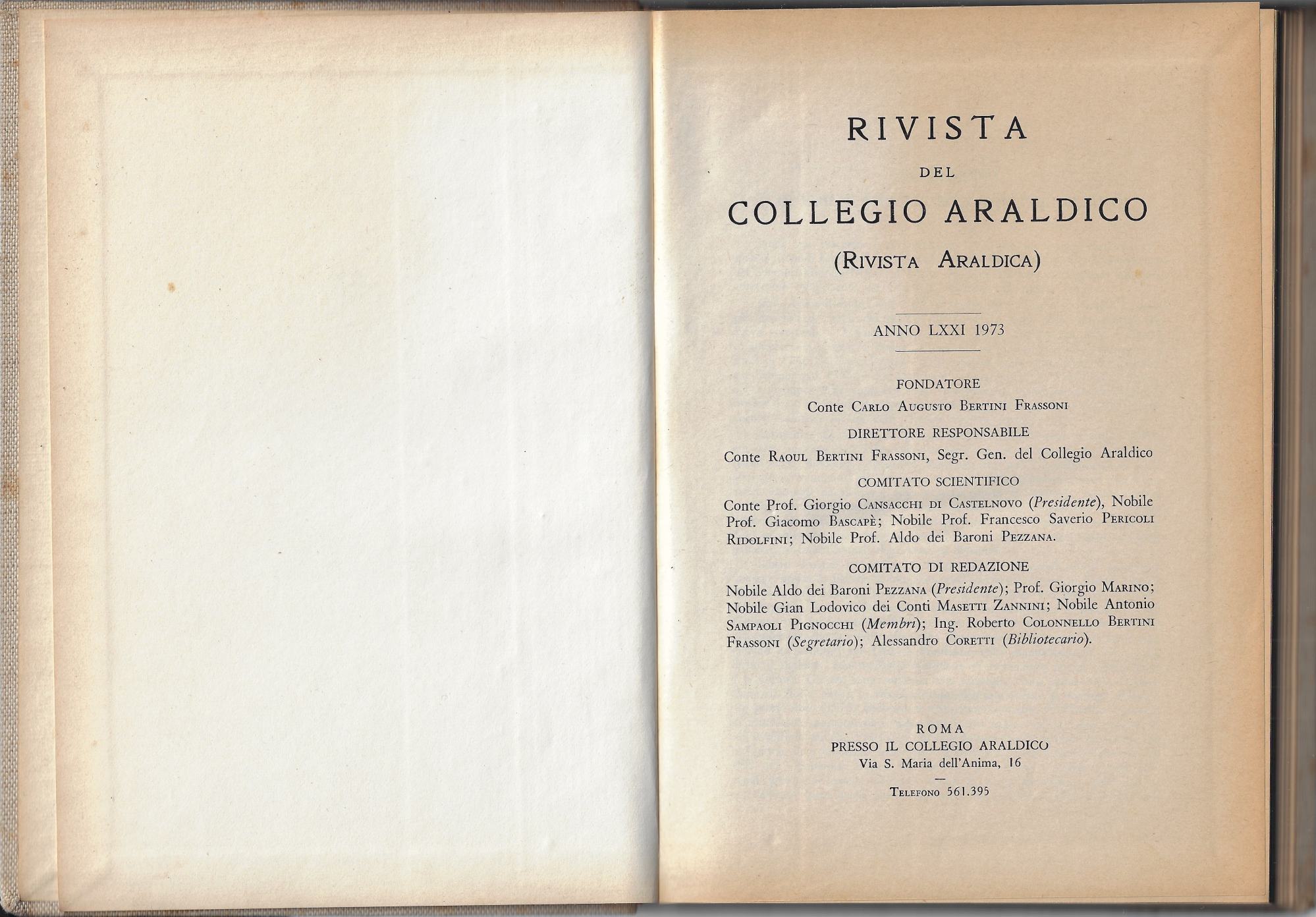 Rivista del collegio araldico, anno LXX1 1973. Annata completa