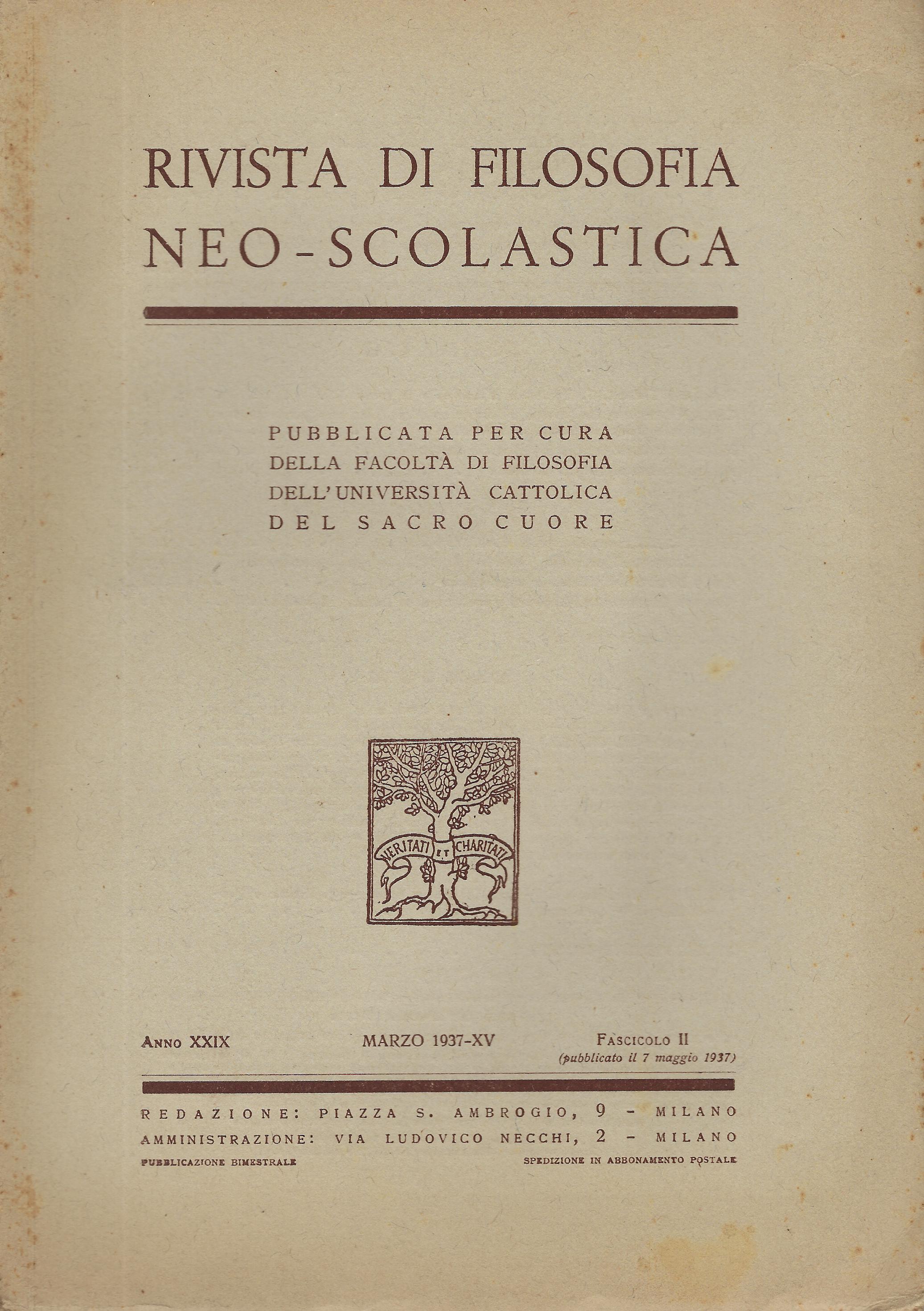 Rivista di filosofia neo-scolastica anno XXIX, fascicolo 2, marzo 1937