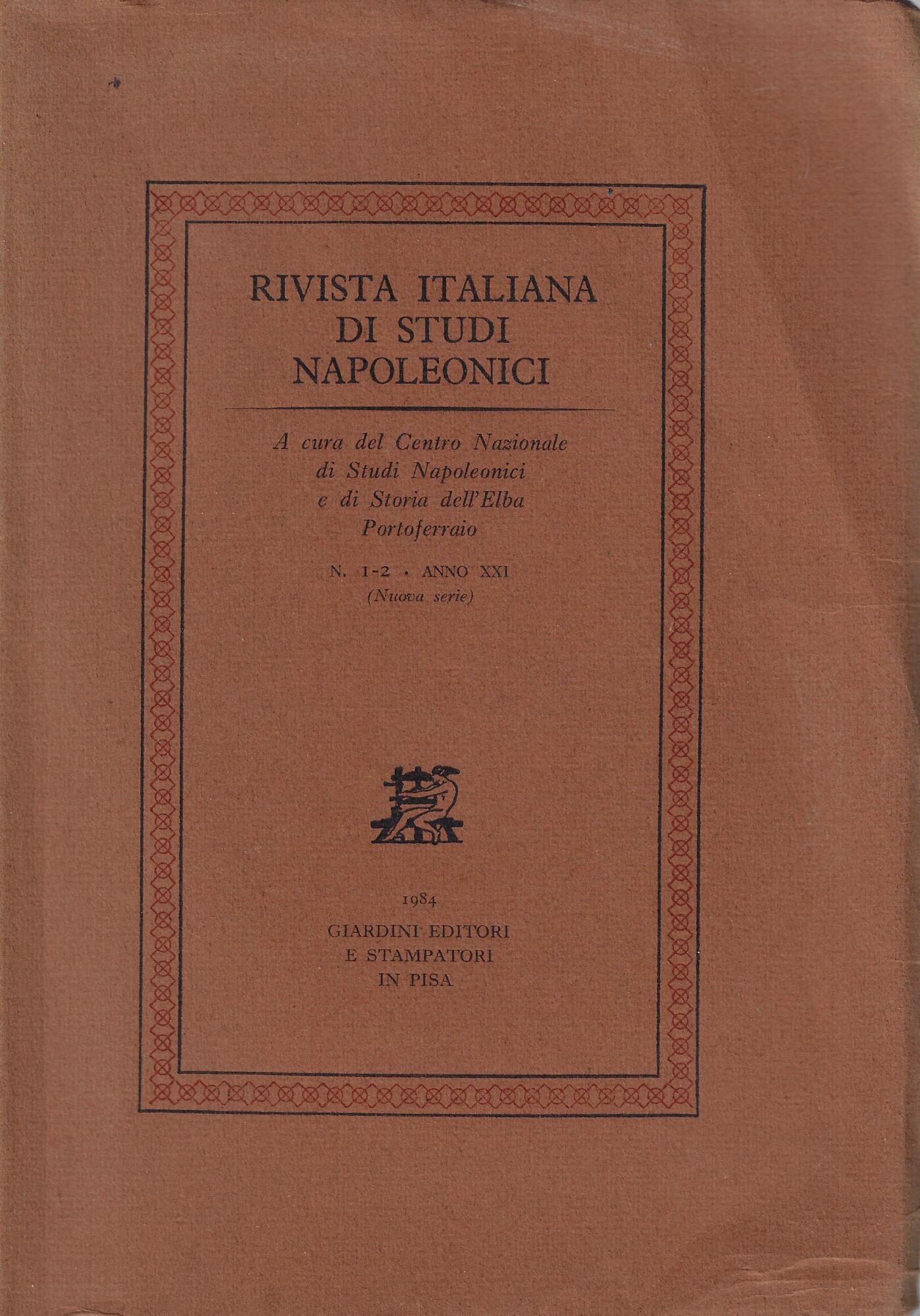 Rivista Italiana di Studi Napoleonicu, Anno XXI, N^ 1-2 (nuova …