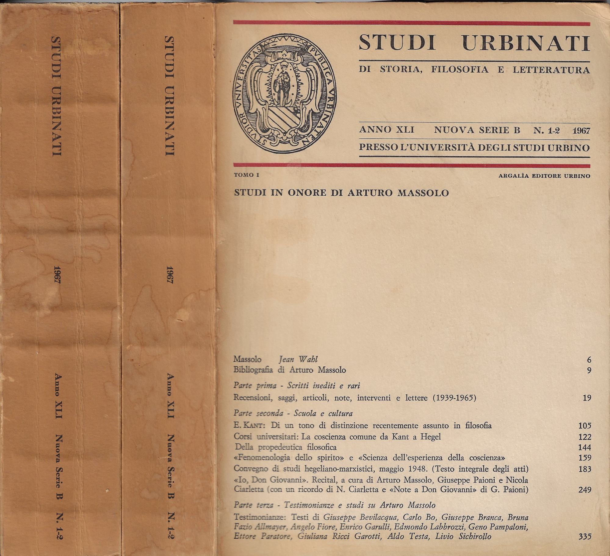 Studi in onore di Arturo Massolo (due tomi)