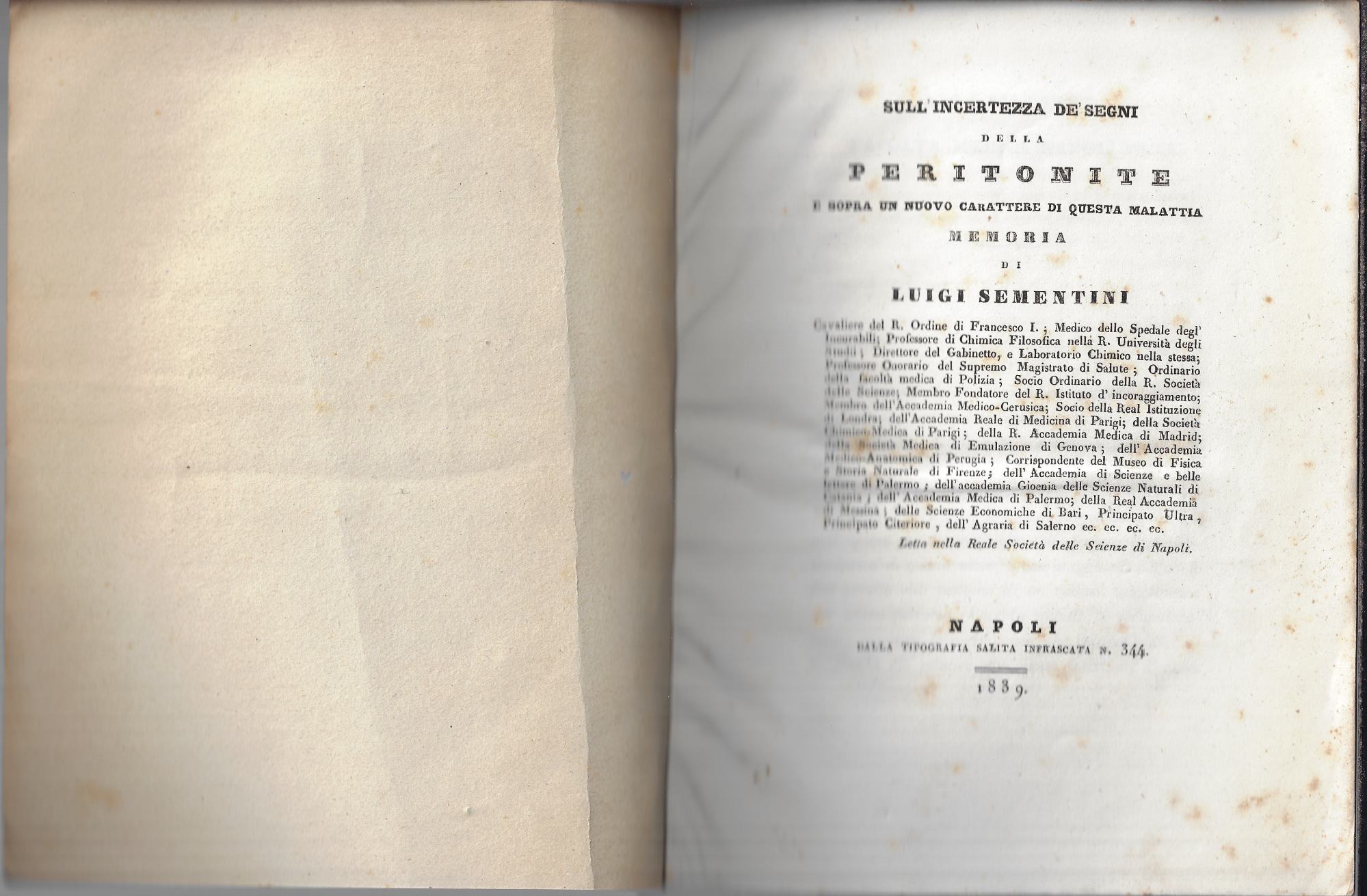 Sull'incertezza de' segni della peritonite e sopra un nuovo carattere …