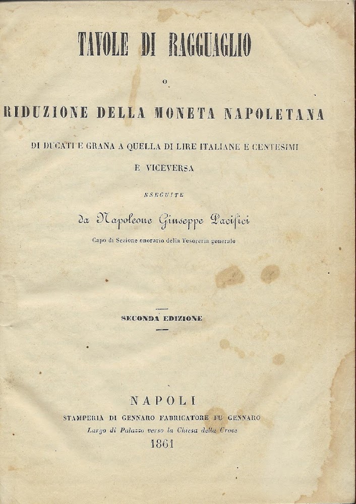 Tavole di ragguaglio o riduzione della moneta napoletana di ducati …