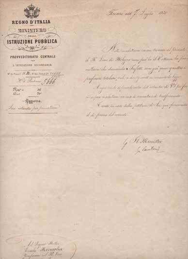 Documento con firma autografa, datata 7 luglio 1870 - Firenze, …