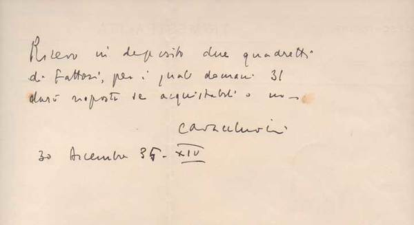 Biglietto autografo firmato, datato 30 dicembre 1935