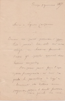 Lettera autografa firmata, datata 9 gennaio 1867 - Firenze, inviata …