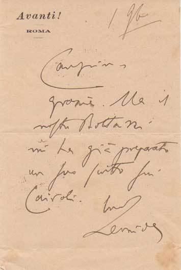 Breve lettera autografa firmata inviata a Giacinto Stiavelli