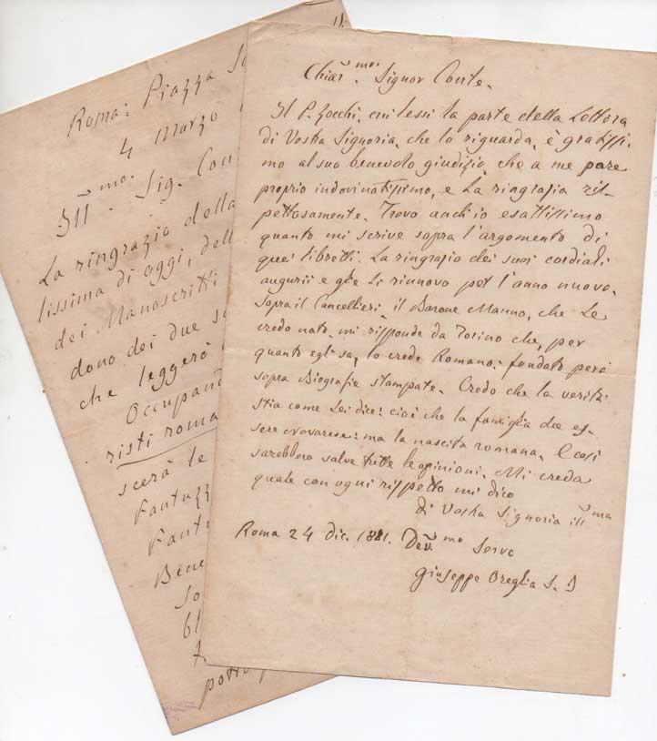 2 lettere autografe firmate inviate ad un Conte.