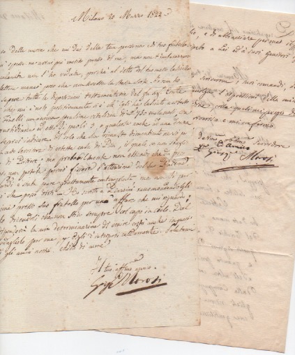 2 lettere con firma autografa. Una datata 24 febbraio 1819 …