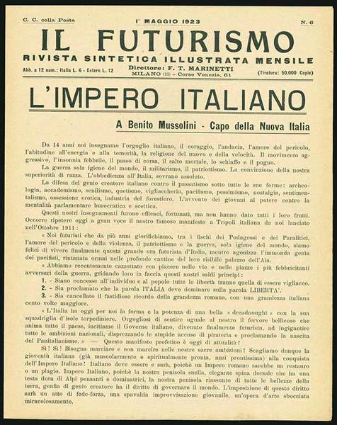 Il futurismo. Rivista sintetica illustrata mensile. N. 6: L’Impero italiano. …