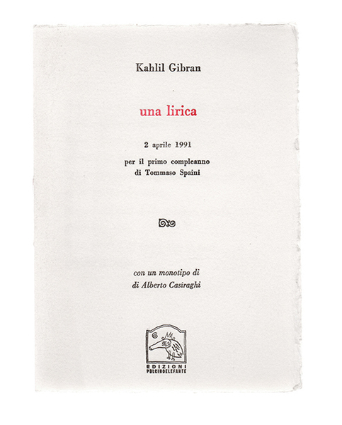 Una lirica. 2 aprile 1991. Per il primo compleanno di …