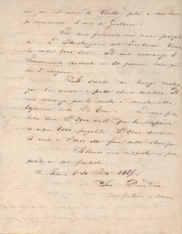 Lettera con firma autografa inviata a Guigoni