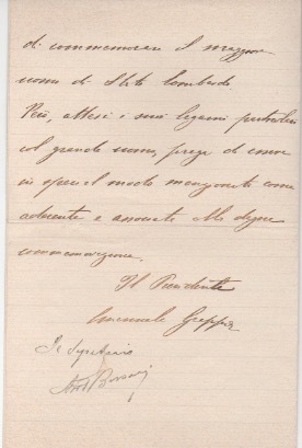 Lettera autografa firmata inviata all’ “Onorevole Presidenza”