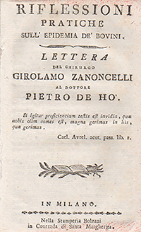 Riflessioni pratiche sull’epidemia de’ bovini. Lettera del chirurgo Girolamo Zanoncelli …