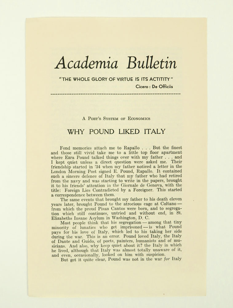 A Poet’s System of Economics. Why Pound Liked Italy