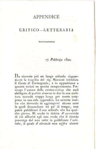 All’estensore della Gazzetta di Milano il dottor D.A. Bianchi