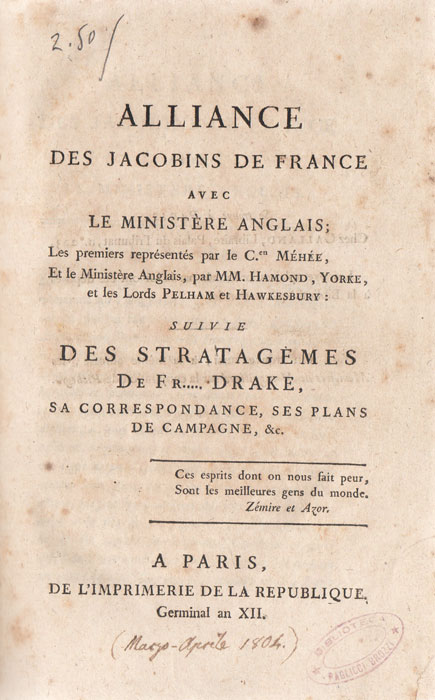 Alliance des jacobins de France avec le ministère anglais . …
