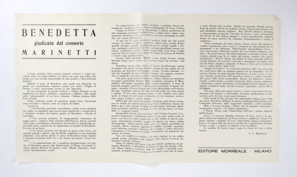 Benedetta giudicata dal consorte Marinetti