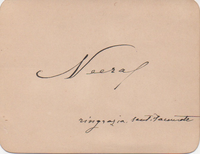 Biglietto con firma e annotazione autografa