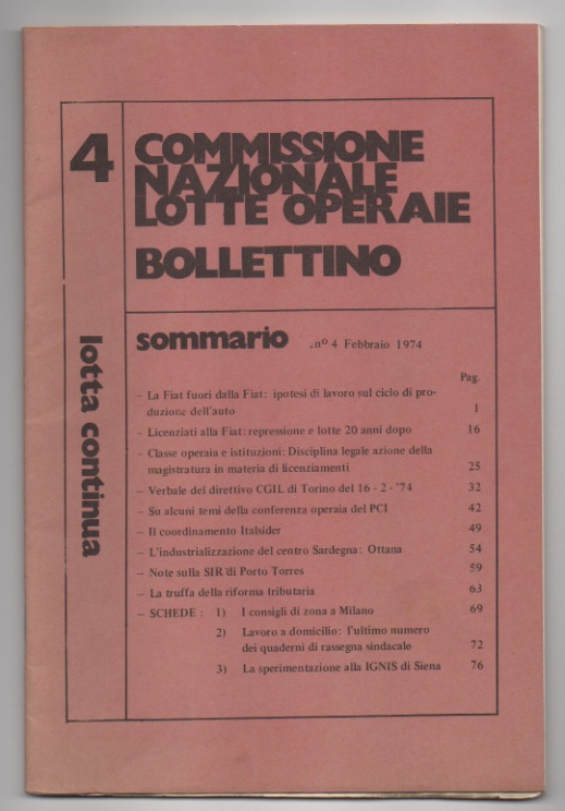 Bollettino [della] Commissione nazionale lotte operaie
