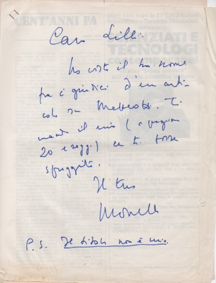 Breve lettera autografa firmata, non datata [ma giugno 1974], inviata …