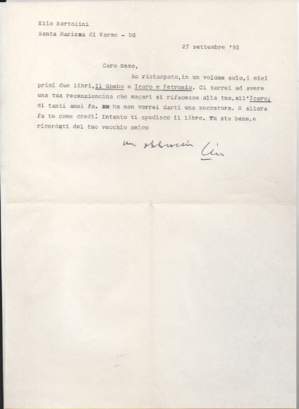 Breve lettera dattiloscritta con firma autografa inviata al poeta e …
