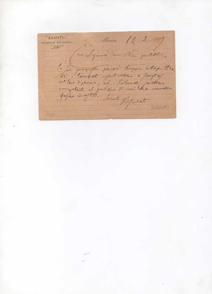 Cartolina postale viaggiata, autografa firmata, inviata a Benigno Palmieri, Roma. …
