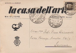 Cartolina postale viaggiata, autografa firmata, inviata al Prof. Piero Raimondi. …