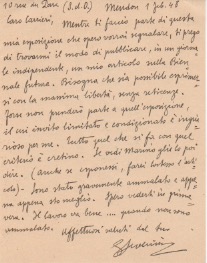 Cartoncino autografo firmato inviato a Raffaele Carrieri. Datato 1 febbraio …