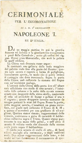 Cerimoniale per l’Incoronazione di S.M. L’Imperatore Napoleone I Re d’Italia