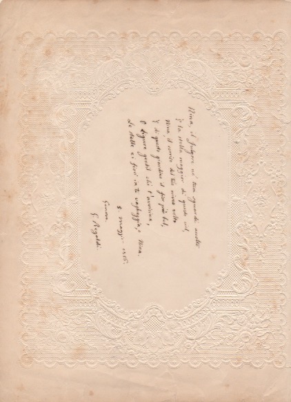 Componimento poetico autografo firmato. Datato 5 maggio 1856